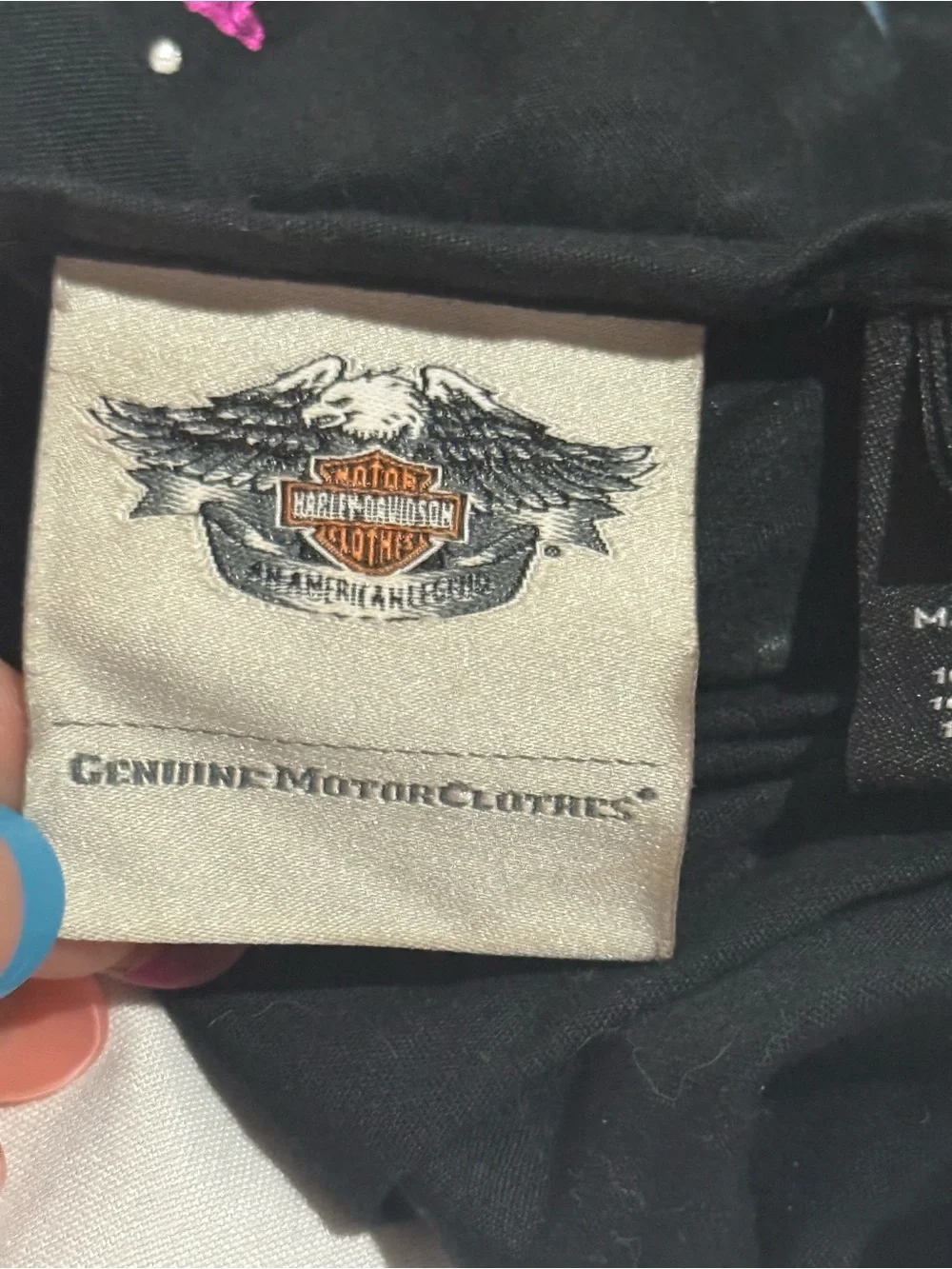 Harley-Davidson Black Headband with Purple Logo and Blue Wings and rinstones